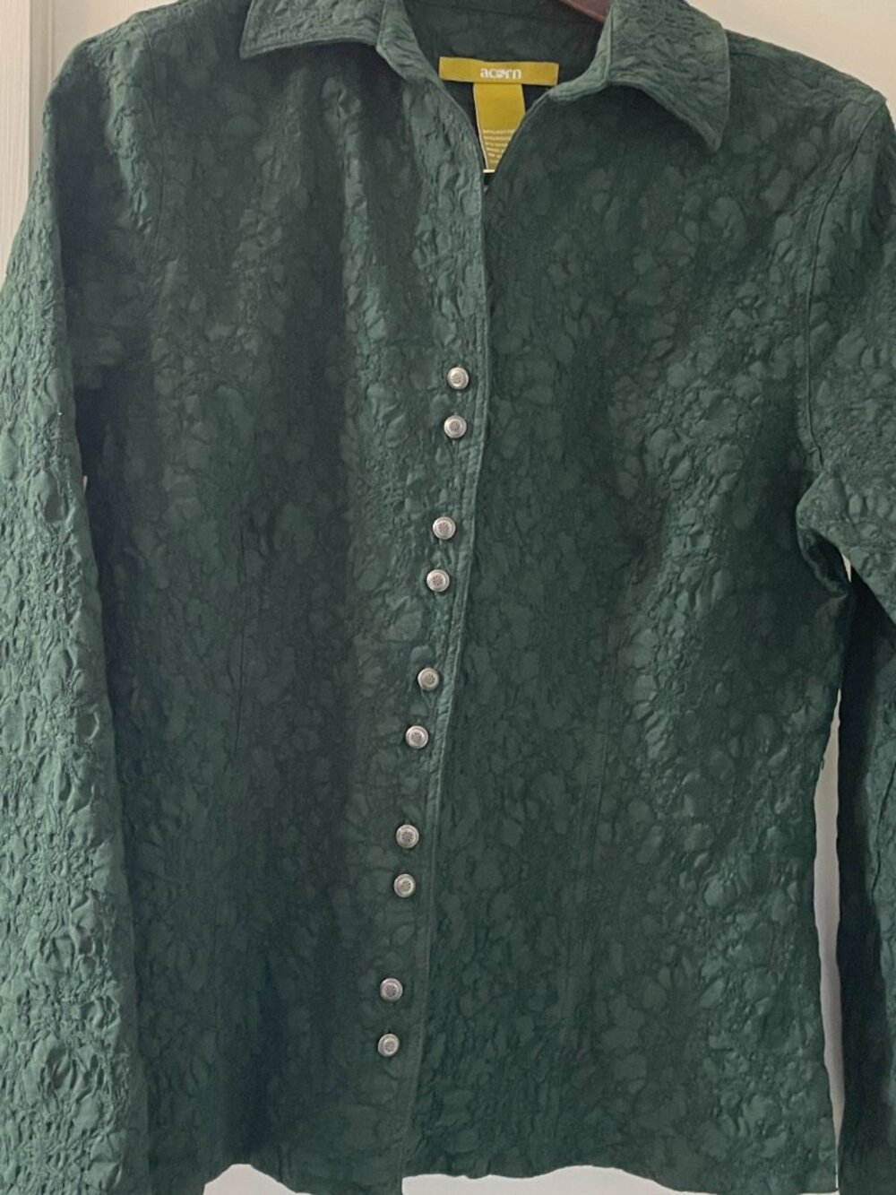 Acorn Cropped Button Front Jacket Women's M Forrest Green Cotton Blend - Picture 2 of 7
